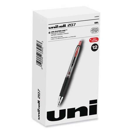 UNI-BALL Signo 207 Gel Pen, Retractable, Medium 0.7 mm, Red Ink, PK12 33952